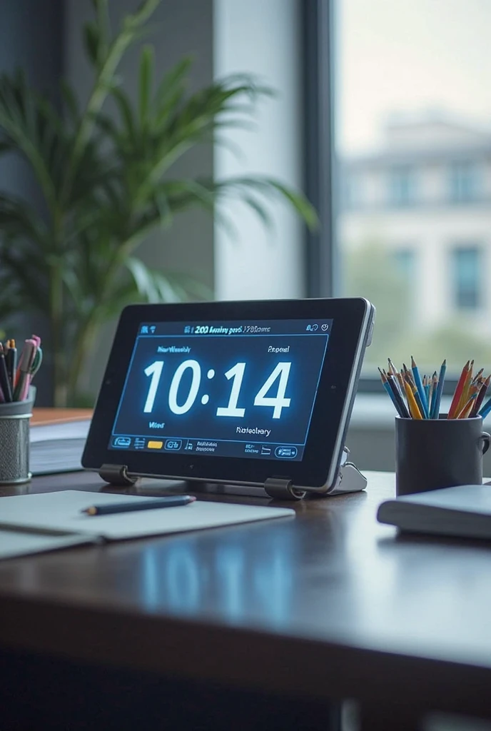 An alert sign with a calendar and a clock on a desk, inagen Real