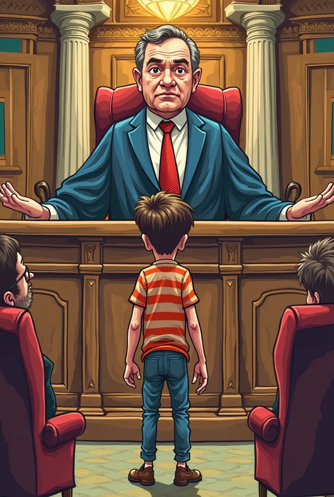 A small boy in front of judge