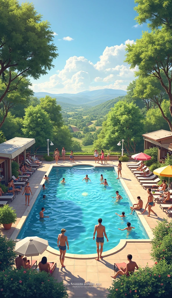 a swimming pool with 5 naked women