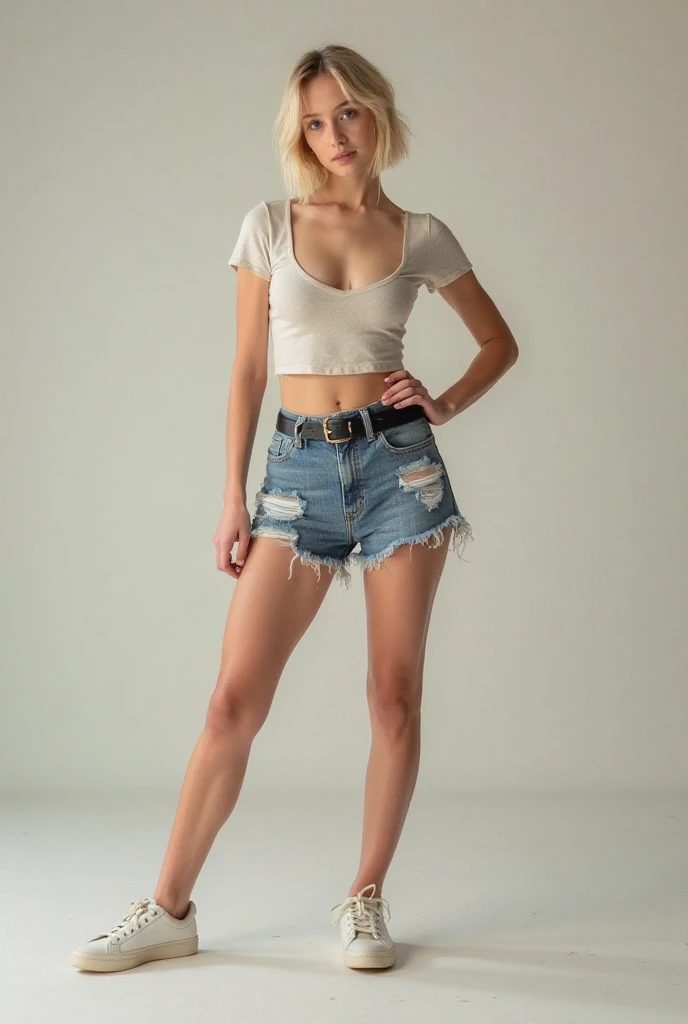 Realistic blonde girl age 20 instergram modelling outfit 
