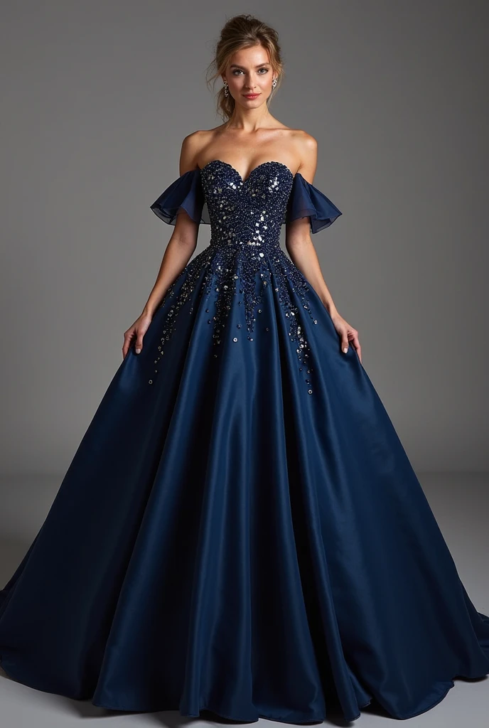 Beautiful navy blue princess dress for 15 years wide