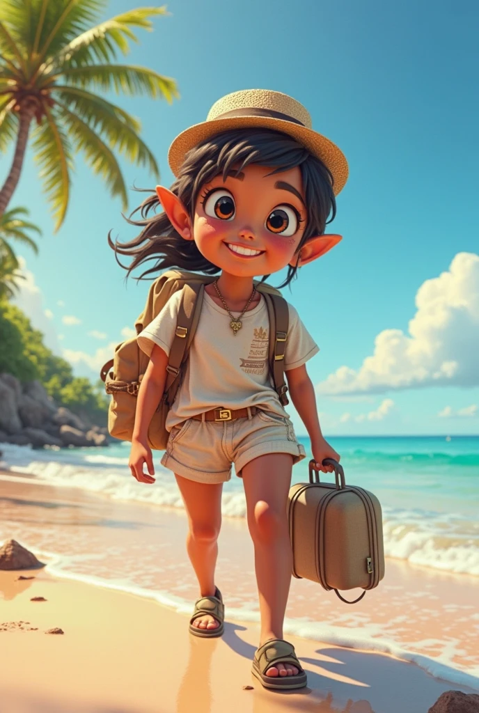 An intrepid explorer on a tropical beach | Joyful expression | Perfect face |, Ultra HD, Cinematic shot, Ultra detail, Teen --ar 1:2 --s 750 --v 6 --style raw
