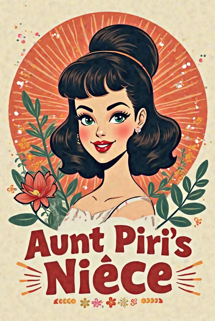 Generate a cartoon-style logo with 2girls and the head of a skull girl with a mariachi hat with a mariachi flower, and a sign that says Nephy's Restaurant, the transparent background, in the style of the Disney movie Coco
