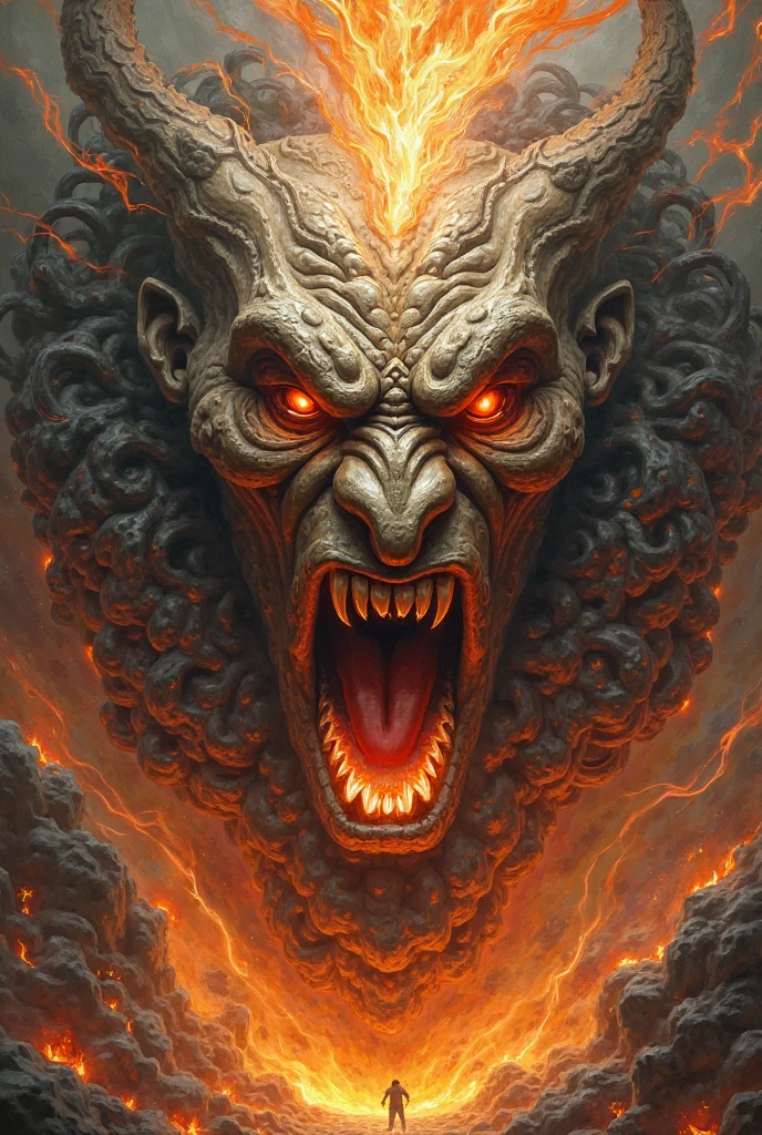 1 person, rage, Fire Spirit, Volcanic, Poster, High Concept, masterpiece, head shot, fractal, Collapse