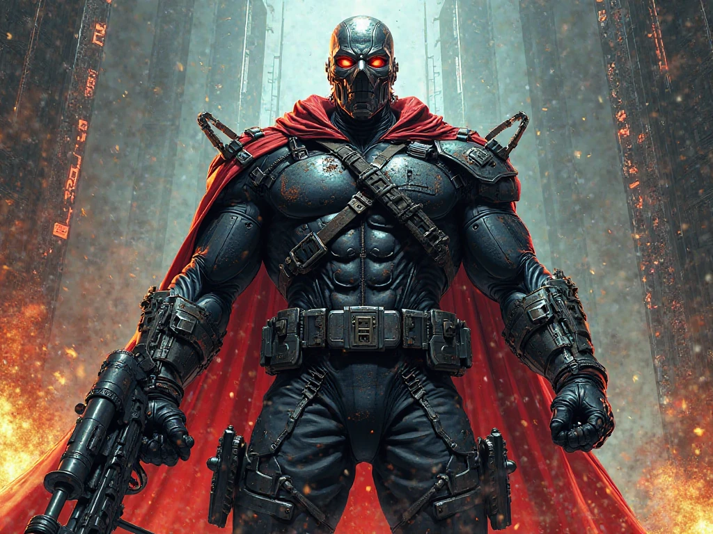 (masterpiece:1.1), (best quality:1.1), (flat colors:1.2), BREAK, 
(noir:1.0), (biopunk:1.1), (gloomy:1.0), (red:1.0), (high contrast:1.0), (red:1.0), BREAK, 
(solo:1.2), (upper body:1.0), (dynamic angle:1.1), (plague doctor:1.0), (cyborg:1.1), (muscular:1.1), (cybernetic augmentations:1.0), (robot body:1.0), (hood:1.0), (mechanical arms:1.0), (cloak:1.0), (shiny:1.0), (silver:1.0), (dirty:1.0),  (cross pendant:1.0), (belt buckle:1.0), (pants.1.0), (nodf_lora:1.1), <lora:plague_doctor:0.8>,  <lora:notion_of_dark_fantasy-nodf:0.4>,