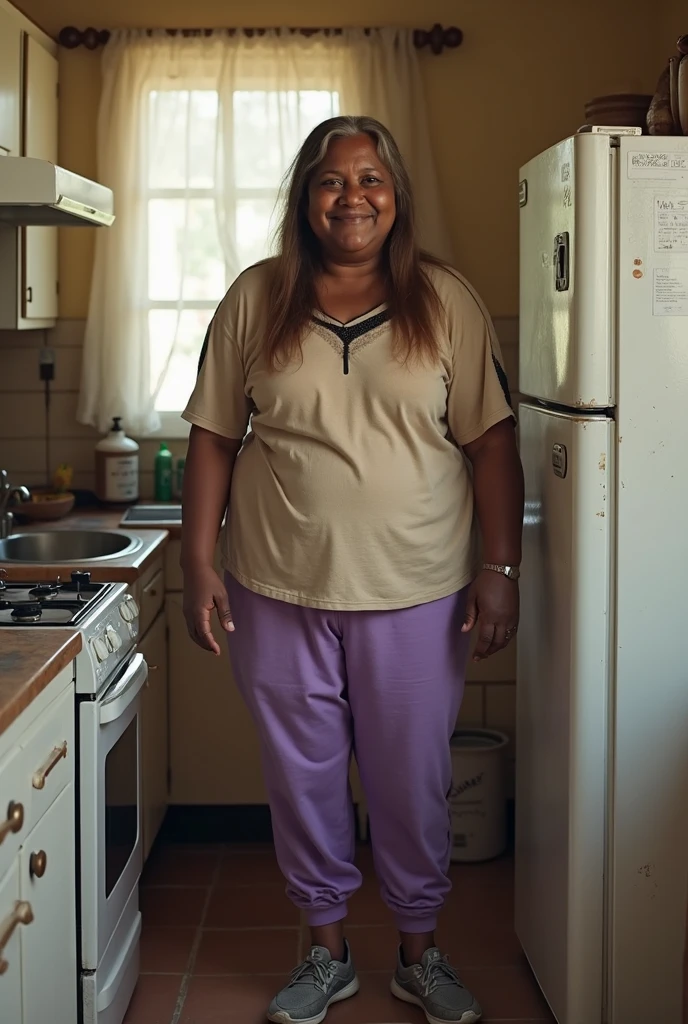 I dreamed my girlfriend, and she was fat like obease. She wears Somali "Long Dirac" and stands behind machines washer

Make her shorter
Her color tone is brown light.
Make her tits larger
She's not indian, She's Somali
