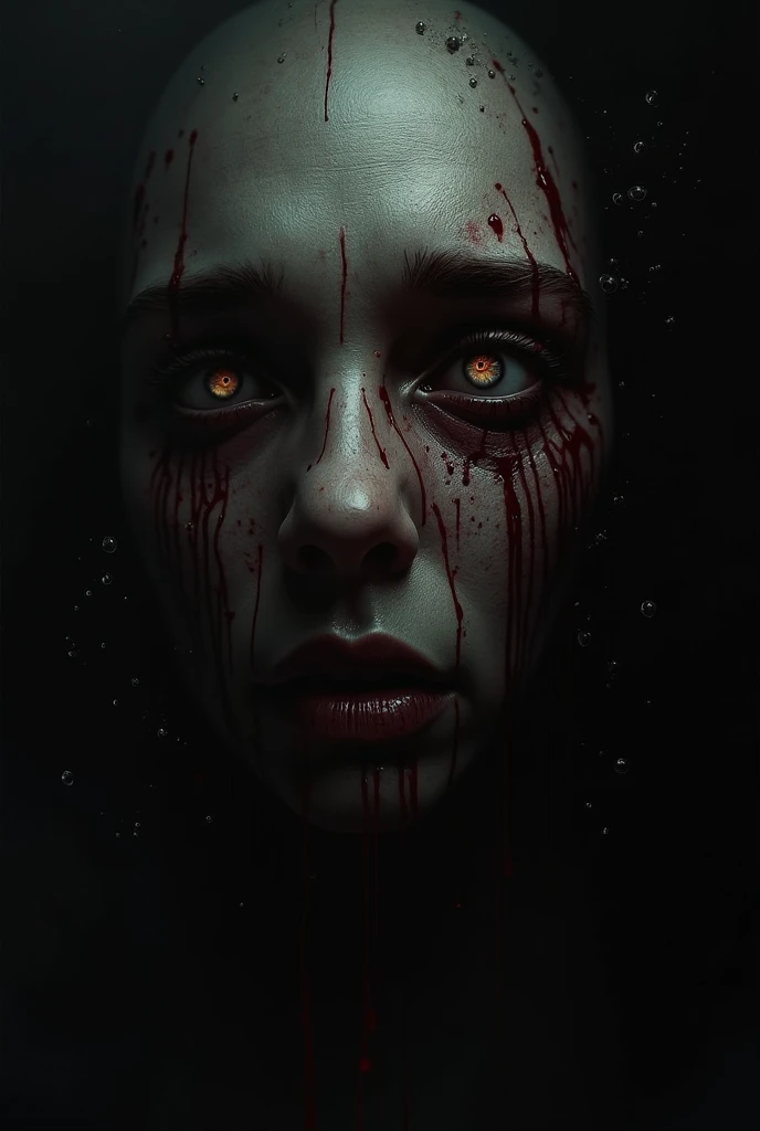 A woman's face reflected in a blood-red pool of water, her features contorted in silent terror. Behind her, a shadowy figure reaches out from the depths, its claws glinting in the moonlight.