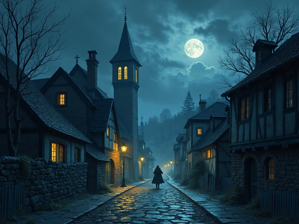 Fantasy art illustration of night time on the streets of a shadowy ...