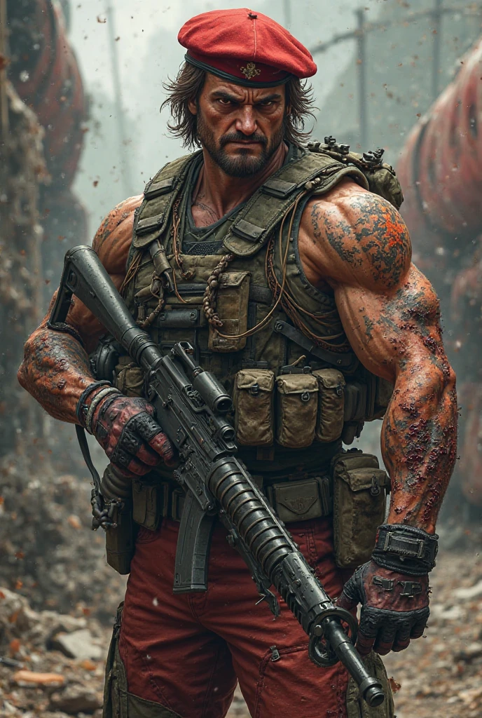 arafed woman with a gun and a big breast posing for a picture, concept art inspired by Ryan Barger, tumblr, furry art, muscular sweat lara croft, muscular warrior women, powerful and huge, big arms, with rifle, massive muscles, thicc, muscular girl, large muscles, upper body shot, ready for combat, muscular ultraviolent woman, furry chest