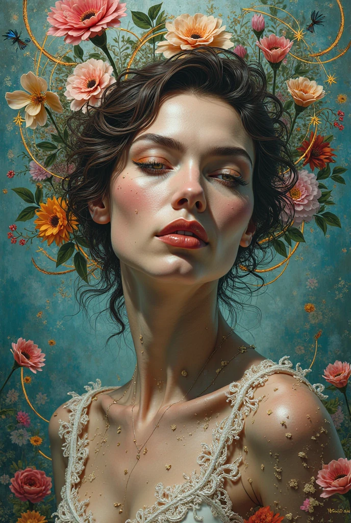 I am the last surrealist painting that exists on this planet, the last work of art that represents a beautiful woman of different races full of hope wrapped in an unreal world full of strange things., The message I want to leave is that art once existed , real very real , 24k unique piece rule of thirds cinema lighting finishes like photoshop and colors of a work of art great depth of field difference of 3d planes