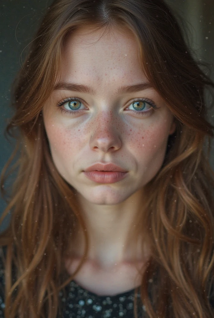 (editorial photograph of a 20 year old Finnish girl), (highly detailed face:1.4) (smile:0.7) (background inside dark, moody, private study:1.3), dark background, by lee jeffries, nikon d850, film stock photography, 4 kodak portra 400 ,camera f1.6 lens, rich colors, hyper realistic, lifelike texture, dramatic lighting, cinestill 800, messy hair, serious, (freckles:].4), pale skin, cute sexy, naked, medium breasts