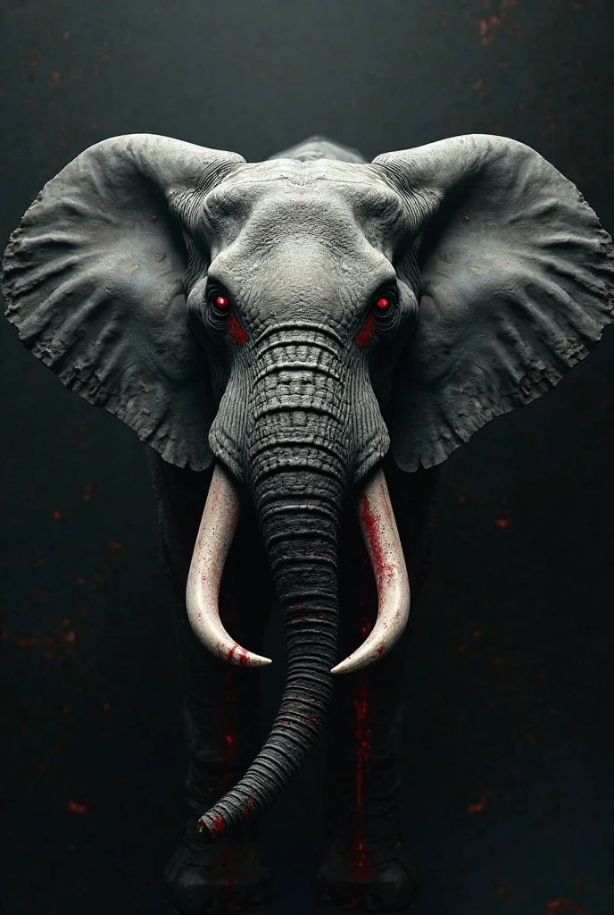 black elephant, solo, scary elephant, elephant, big, long fangs, red eyes, night, dark,horror 