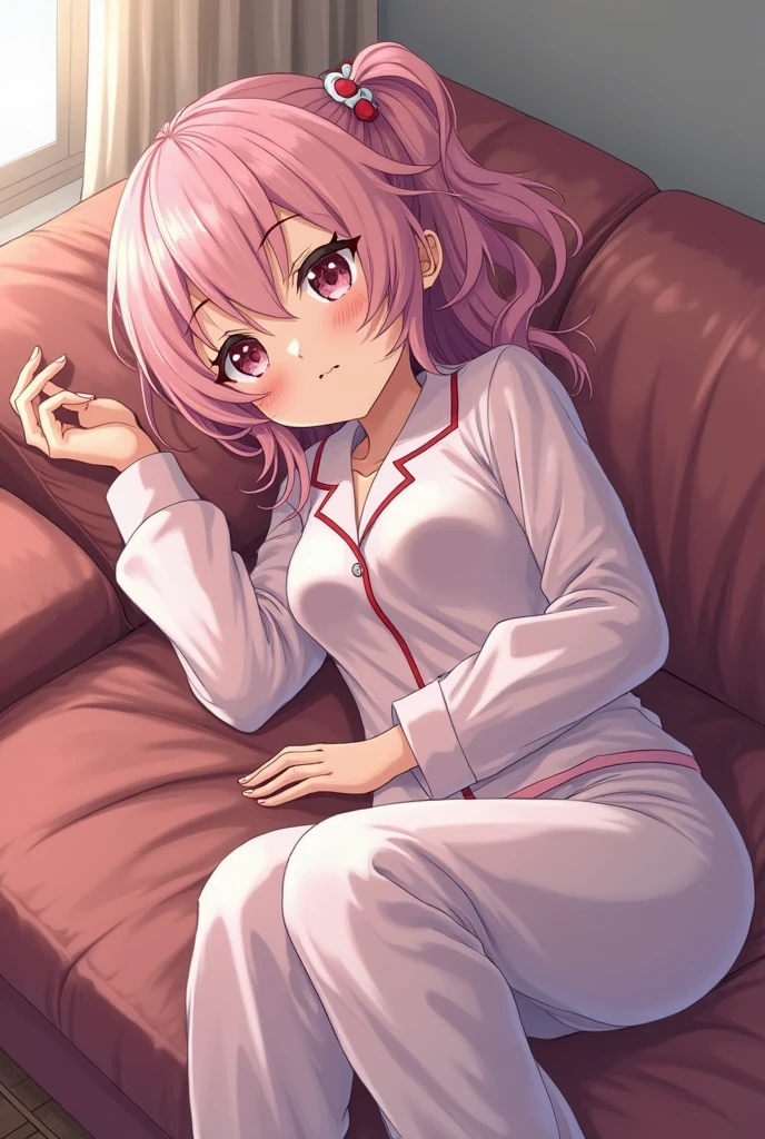 ((masutepiece)), ((Best Quality)), (Ultra-detailed), Anime style, on the bed, Cute little girl s, 1girl in, Solo, Pajamas 00, ((Beautiful eyes)), Smile