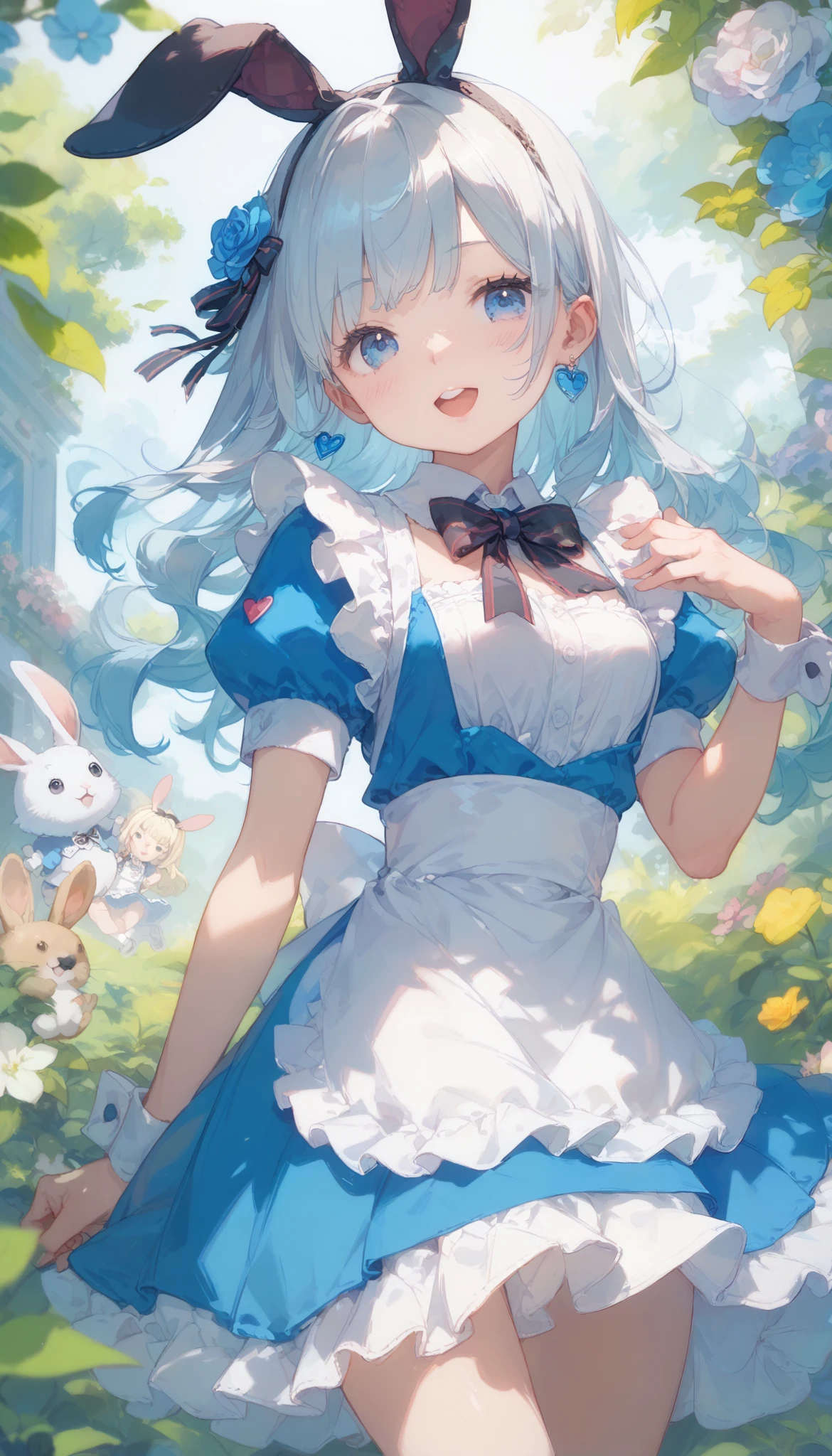 portraits、Tim Burton Style、Alice in Wonderland、Alice and the Rabbit、Cute Alice、A pale-colored world、 real hair ornaments、