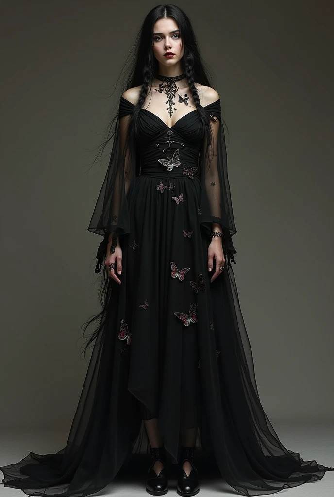 bellaramsey, flowing dress, on a mountain, (intricate facial features) (full body) facing forward
