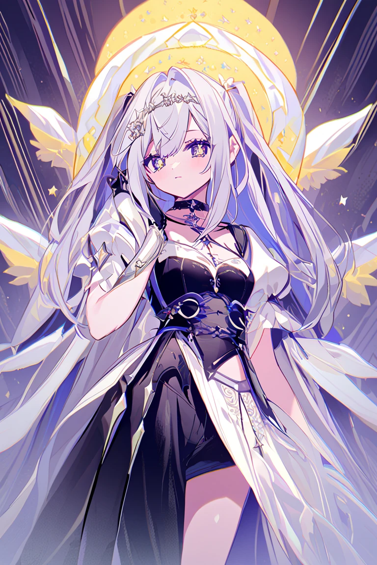 ((masterpiece、top-quality:1.5、a high chroma:1.5、ultra-detailliert、high-resolution illustrations:1.5、Ultra-high-definition CG、8k size wallpaper、offcial art))、,(highly colorful:1.5),(from above:1.5),(1 fallen angel girl),(Cute little girl:1.5)、(Shining purple eyes:1.5),(Beautiful face:1.5,Beautiful eyes:1.5)、(close to viewer:1.5),
(clearface:1.3)、(sexy body),(ultra-thin sexy dress:1.5), (Beautiful ultra-thin sexy dress every detail),(a dark halo shines:1.5),(medium breasts:1.5),、(cowboy shot:1.5)、(glowing eyes:1.5),(two-tone black and red fallen angel wings:1.5),( Fluttering two-tone black and red feathers:1.3),colourfull、