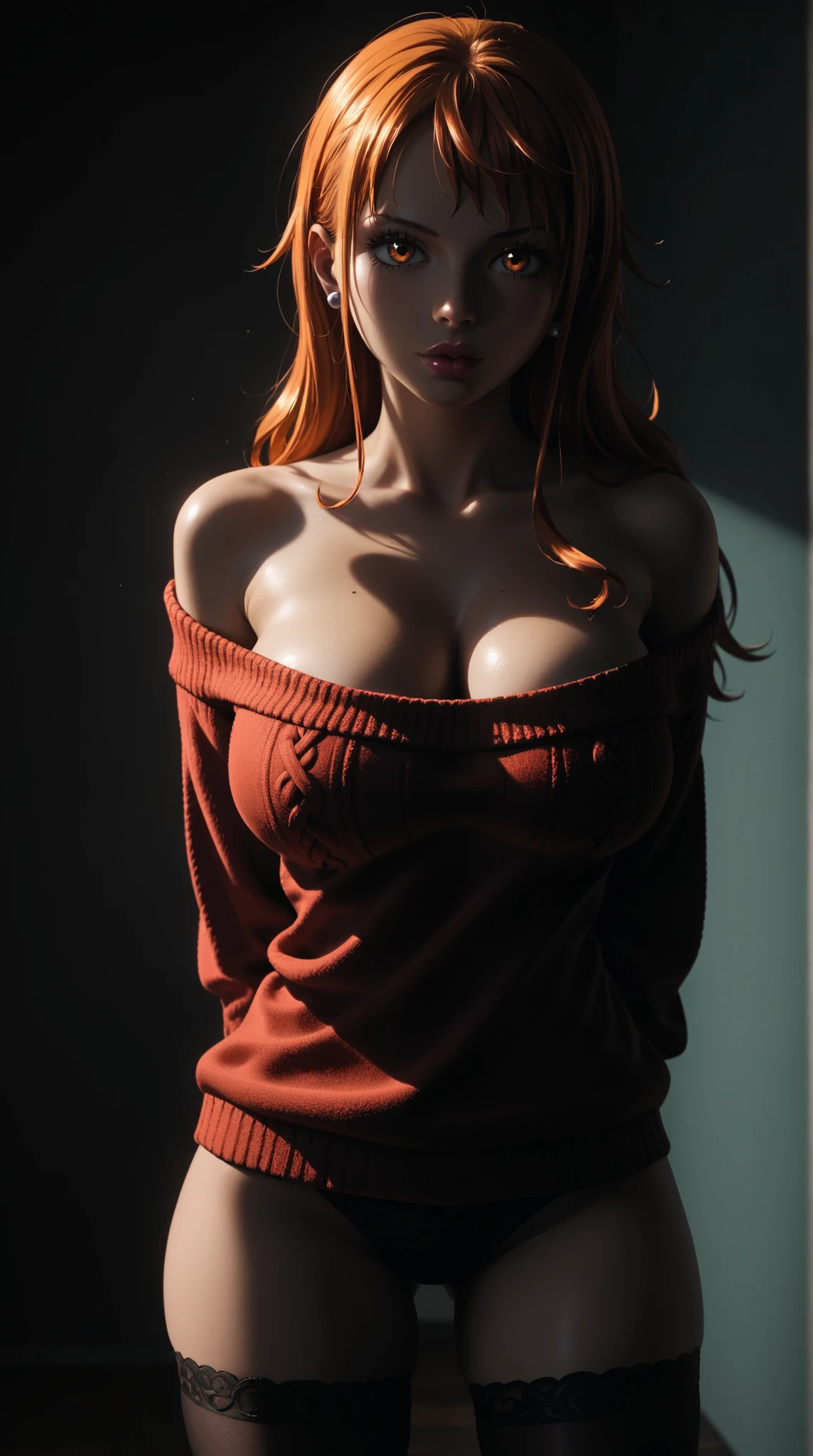 ((Makima)) from chainsaw man, there is a desk in a room with a window and a lamp, Makima is sitting at the desk, red hair, glistening yellow eyes, detailed face, soft lips, soft skin, extremely detailed face, perfect quality, wet skin and hair, medium soft breasts, red hair, rich colors, super realistic texture, spectacular light texture,