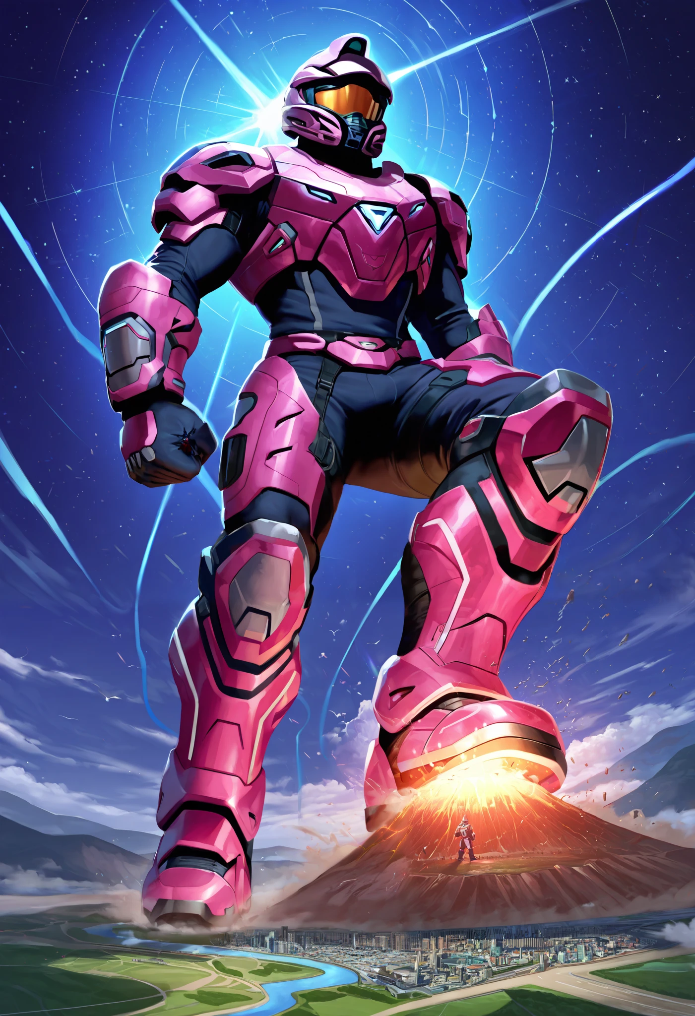 score_9, score_8_up, score_7_up, sangheili male, (full body), HELMET, macro on miniscule planet stomping