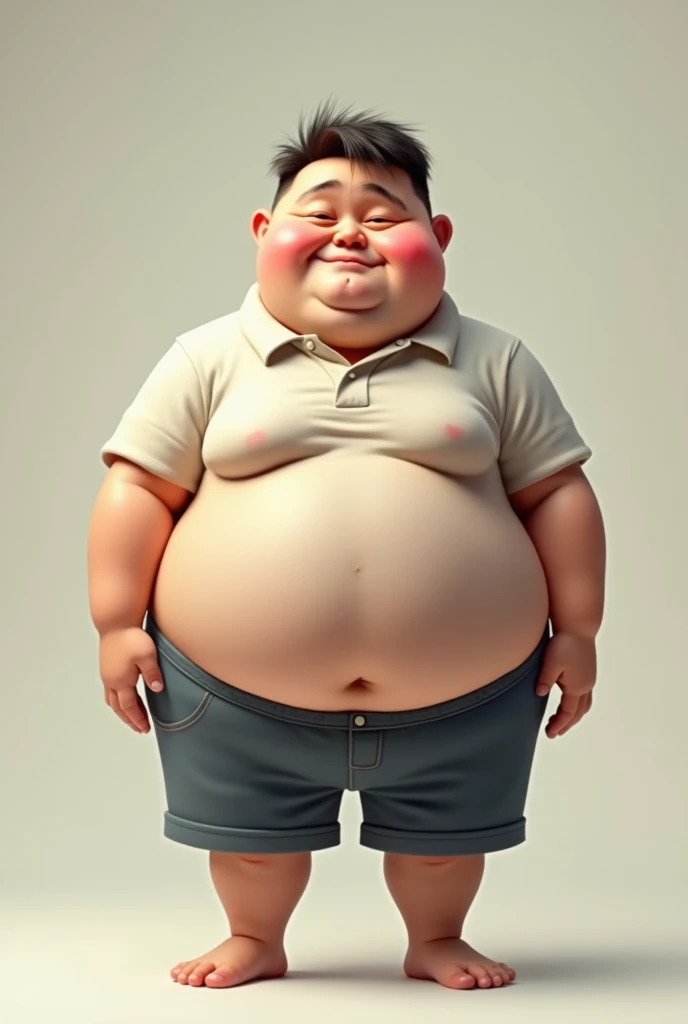 He weighs 130 kg, For a person 170cm tall, Has a round physique, Short black hair, Shirtless.Wearing white briefs、Erection in briefs、I am Japanese、