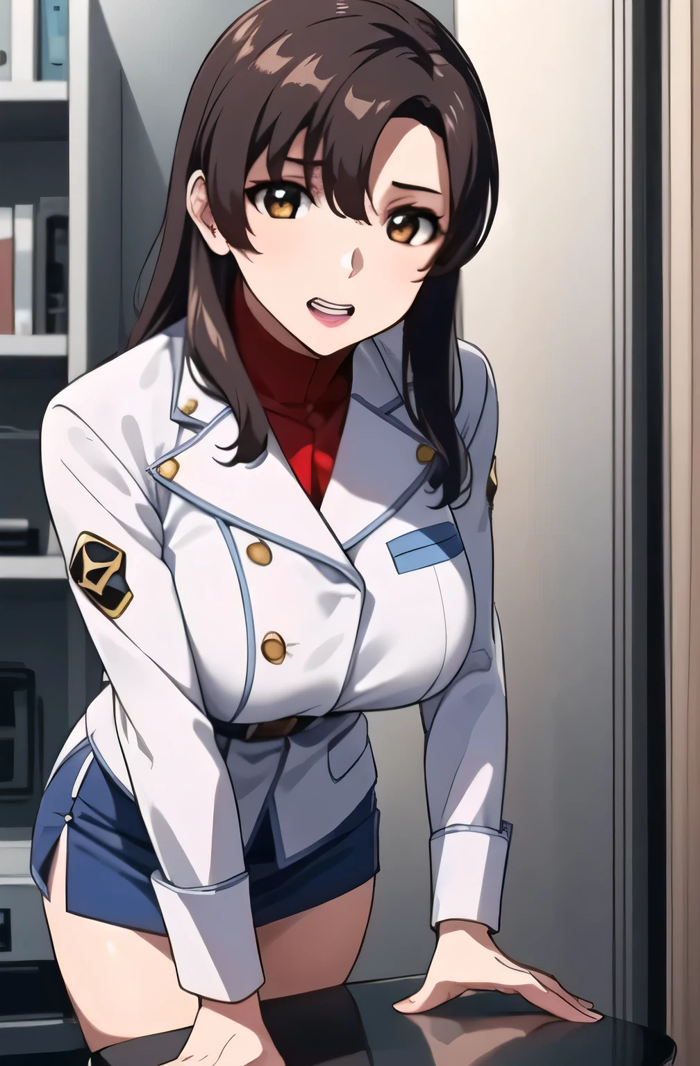 40 years old Please delicately draw the expression of a woman with adult sex appeal ，face sticking out of the uniform as it is necessary for the work，The work is amazing enough by herself， I can see dark blue panties from a micro miniskirt，opens legs，two-high stockings， in high school， ， 、Please draw big breasts even bigger breasts，use、areolas to draw the length when shooting。，   face that has a thin waist even with big breasts，Please draw big breasts even bigger breasts（（5 fingers、A shorter {x} teeth It delicately and accurately depicts the beautiful fingers of an office worker）），（face that has a thin waist even with big breasts），white blouse  ，                 ，（（        big breasts stand out   ）），（ big breasted ），   ，                         To the face                 ， ，（       opens legs      ），                 black underwear  ，                            Photo book cover                     ，，（ big breasted ）， （  close ）                ，    anger，（ faces） ，（ alone），（Nipples can be seen through big breasts ）， swollen nipples and areolas                                    ， ，Sad Face ，40 years old， ， （                 teeth、The professional uses、I have only 2 human teeth and arms           ） ，  （          Humans have only 2 arms                      ）   ，                  ,   （            To the face             ）   ， big breasted ，                   Professional shooting with areolas in the background                   ,                      length  ,                                         beautiful body,                    Beautiful Nose,                                     beautiful character designs              , perfect Eye , perfect face,expressive Eye ,                                                  Perfect Balance          ,
 ,(Focus on her face),         (Innocent_big_Eye :1.0),light_笑face,
                                              Official Art            ,                           高精細CG   、                                          Unity 8k Wallpaper                ,  Full light,Well deep,                                                         bright                                              _Front                                 _face_lighting,                                                       white skin,
( masterpiece:1.0),(Highest_ quality:1.0),                      Ultra-fine                              ,4K,           
             