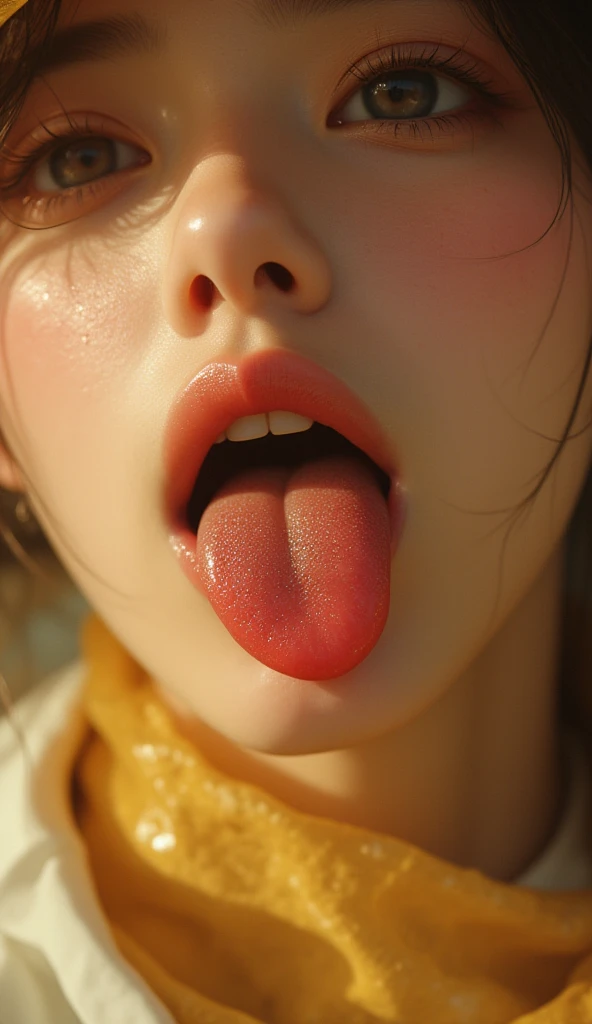 (Highest quality、Tabletop、8K、Best image quality、Award-winning works)、One beautiful woman、Perfect Makeup、Lustrous and bright lips、Accurate anatomy、(Tongue close-up:1.5)、(nude:1.3)、Ultra-high definition beauty face、Ultra HD Hair、Super high quality sparkling eyes、(Ultra-high resolution glossy skin:1.1)、Super high quality glossy lip、(Open your mouth and extend your tongue:1.2)、(Perfect beautiful tongue:1.2)、(tongue covered with saliva,:1.2)、(Pale pink plain background:1.1)、Black brown hair、Sweaty skin、(Moist and shiny tongue:1.2)、Look straight ahead、(Very beautiful realistic tongue:1.2)