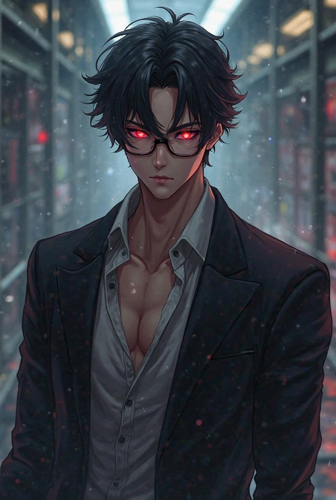 Anime middle aged man in office suit with stubble who made a contract with the Demon of Absorption