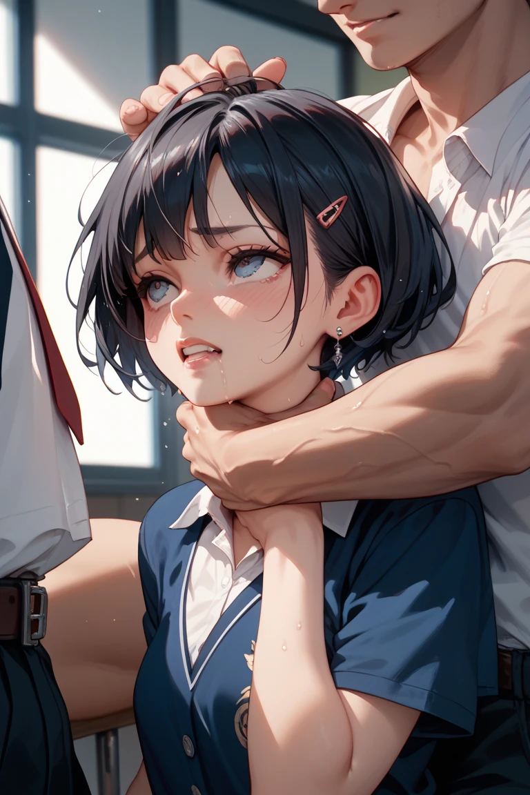 score_9, score_8_up, score_7_up, source_anime, best quality, masterpiece, official art, absurdres, highres, ultra-detailed,waifu2x,Collection: Slice of Life,break,1girl, tomboy, dark-skinned female, short hair, low ponytail, flat chest, beautiful detailed eyes, short shorts, sweat, open mouth, (yawn:0.3),  saliva, penis, twitching penis, oral sex, felatio, cum, motion lines,projectile cum, facial, bukkake, heavy breathing, , outdoors, alley, break,(clear line illustration:1.2),very high resolution, very aesthetic, super detailed skin, Best sexual lighting powered by famous artist, 8k,cute picture,beauty illustration,photoshop_(medium),,(Detailed Lighting),best anime 8k konachan wallpaper, pixiv contest winner, 