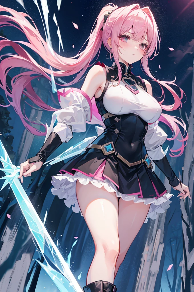 (masterpiece, best quality: 1.3), (16k, high resolution: 1.3), Beautiful teenage girl, Mechanical body, clear skin, Light, 有Light发Light, Very cute and beautiful female idol, open navel,Bare thighs,Full body female love, staring at the audience, 目Light坚定而凝重,