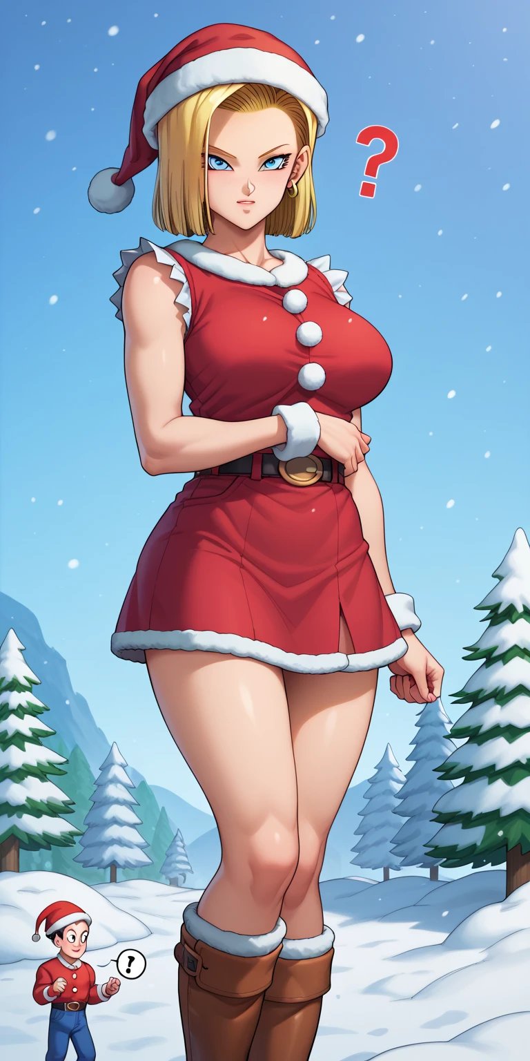 butch girl, pinup, centerfold, winter clothes, short skirt, cleavage, rubenesque, holly, christmas