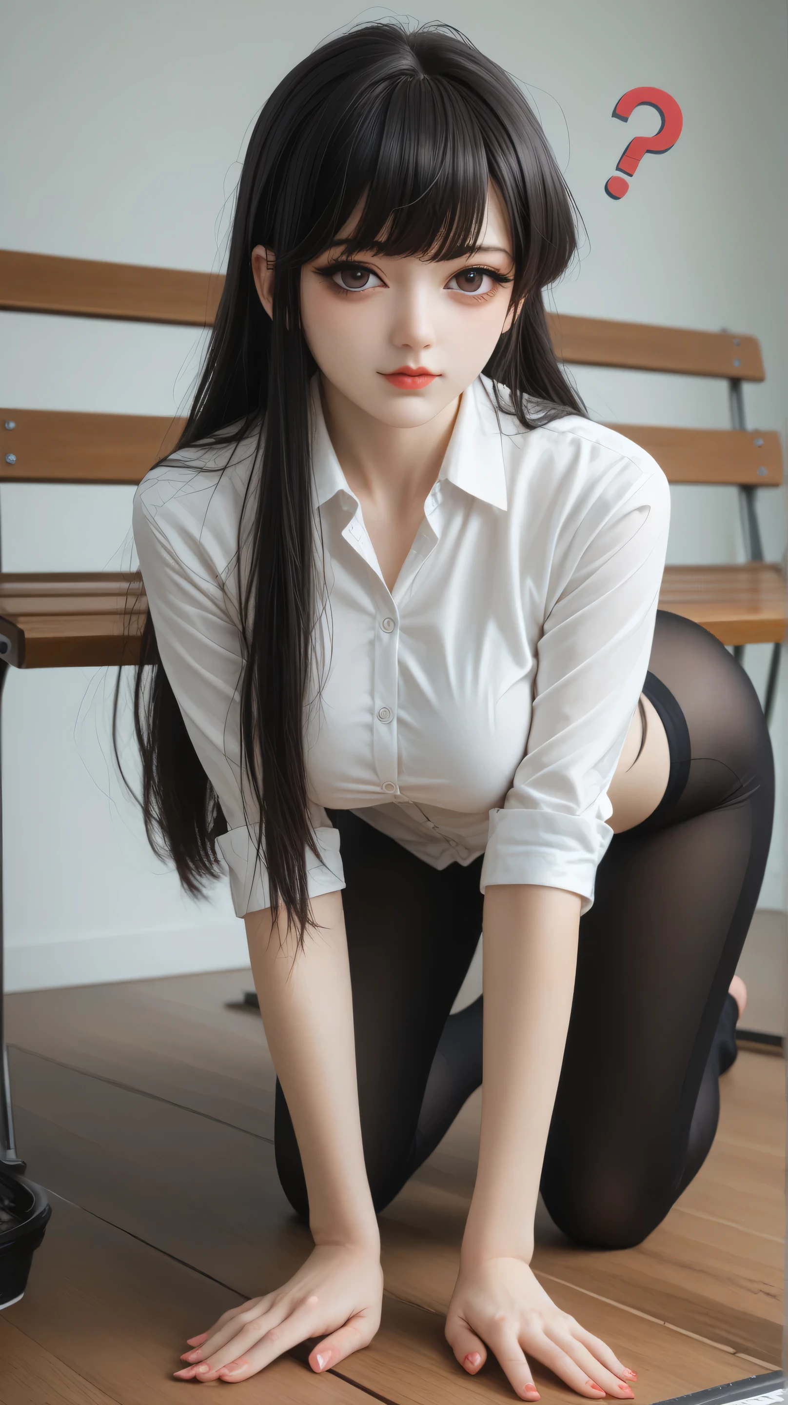 A woman wearing a skirt and jacket is squatting on the floor, hyper現実的なhigh school girl, a hyper現実的なhigh school girl, かわいいhigh school girl, 現実的なhigh school girl, wearing japanese school uniform, japanese school uniform, high school girlの格好をした, japanese girl uniform, wearing school uniformいる, wearing school uniform, (super realistic pantyhose:1.3), high school girl, of posing, girl in uniform