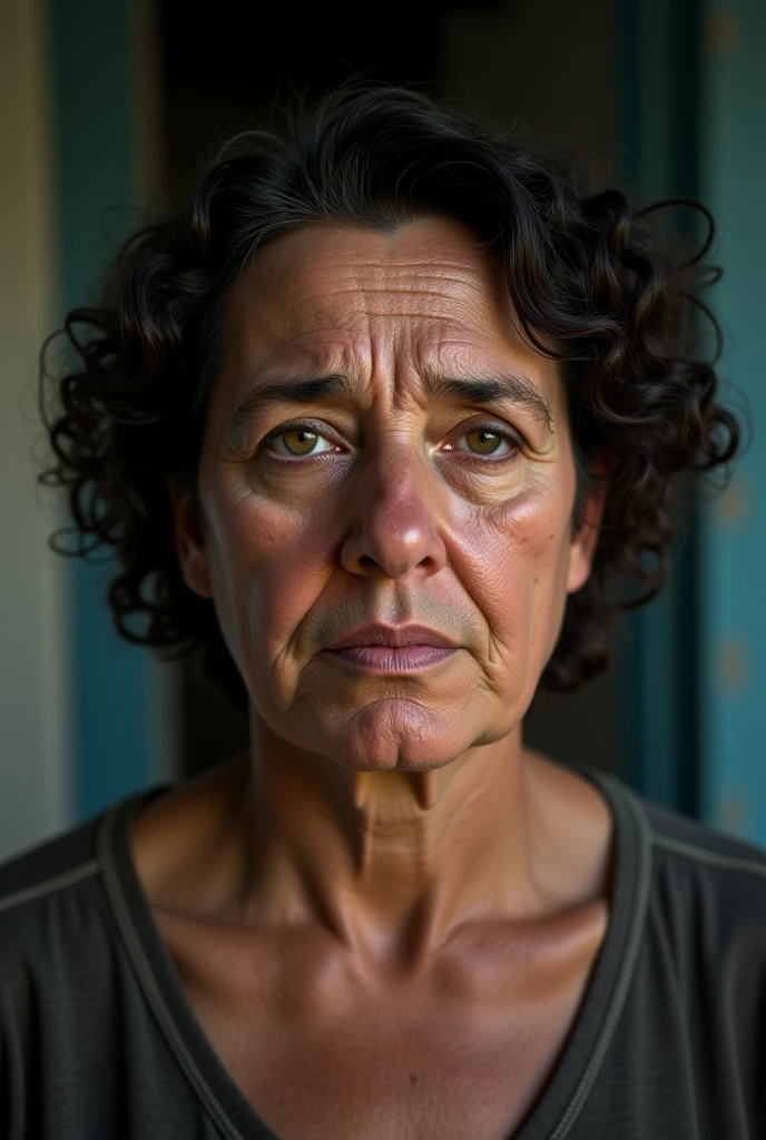 Realisata image of 30-year-old woman, tez blanca y cabello oscuro.