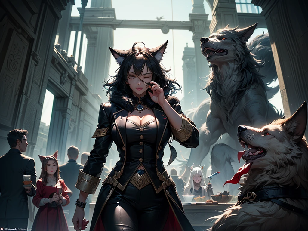 (Numerous award-winning masterpiece, incredibly detailed, textured and maximally detailed), (Full body standing image:1.8), (Surrealistic:1.4), Top quality real texture skin, ((Anatomically perfect and beautiful style)), (Aesthetic and decadentimage:1.7), (assassin:1.8), ((perfect and beautiful 5 fingers)), (pale but very beautiful face:1.8), (sharp light and willful eyes:1.7), ((cat ears on head:1.9)), (finely drawn true circle eyes), (detailed and beautiful face:1.7), ((medieval world)), (holding a concealed weapon hilt with elaborate rune ornamentation that shines mysteriously:1.9), (full-body leather armor with delicate decoration), (armor has scratches but is delicately decorated:1.5), (wearing a hood covering head), leather mask covering mouth, (((looking up), ((looking down)), (dramatic pose), beautiful white hair, beautiful silver hair, beautiful blond hair, beautiful platinum blond hair, black web robe, (wearing worn and tattered black leather pants), (full length standing image:1.8), (delicately decoratedCostume:1.4), Fantasy, (Moment of Fierce Battle:1.9), ((Dramatic Photo)), ((Dynamic Photo)), Full Length View, Highly Detailed, Ultra Realistic, Intricate Detail, Painting (Artwork), ((Masterpiece,Top Quality)), ((Cinematic Light)), Surrealistic, Terrific, DarkFantasy , detail of armor, (in a crowded medieval tavern at night:1.3), (a medieval night street corner full of people:1.3), (an evening party in a stone castle with many nobles:1.3), grand realistic, faded, ((neutral color)), art, (HDR:1.5), (muted colors:1.2), verydetailed, (art station:1.5), cinematic, warm light, light effects, dramatic light, (complex detail:1.1), complex background, (greg latkowski:0.8), (teal and orange:0.4), twilight, sunset, dusk, bioluminescence