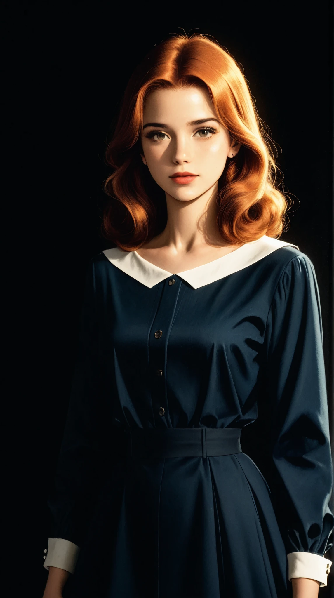 expressionist artwork image of a sexy korean girl in the graphic art style of french sci-fi cartoonist Moebius, no background, black background, soft lighting, 