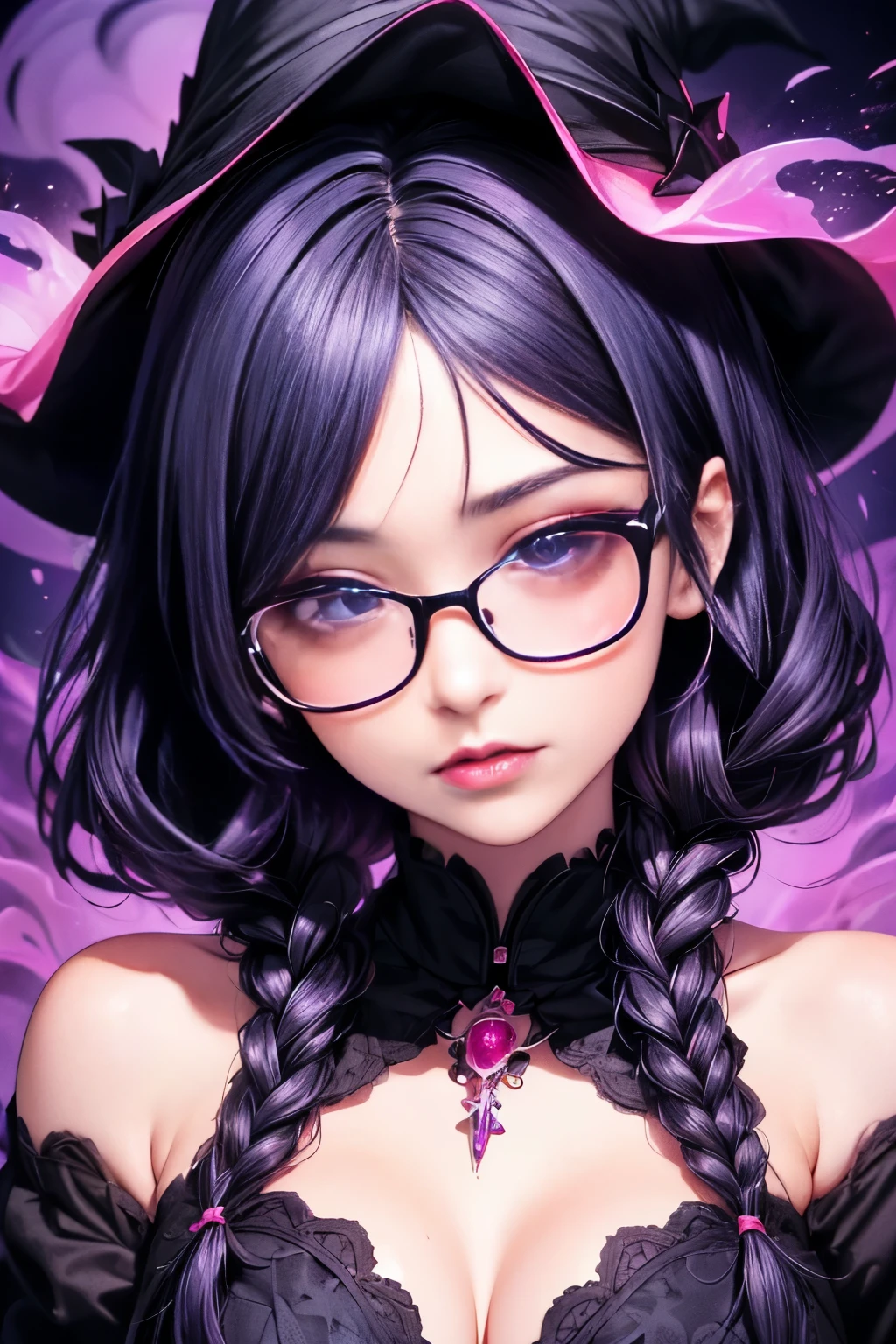 (Highest quality detail)、Realistic、8K Ultra HD、High resolution、(One Woman),(Fatal Beauty,Charm) ,(Glasses、Mysterious charm:1.1),(Big Breasts、Charmなシルエット),Very detailed、High quality textures、Intricate details、Extremely detailed CG、High quality shadows、Beautiful and delicate face、Beautiful and delicate eyes、Written boundary depth、Ray Tracing、20th Generation、Cute K-Pop Girls、(The Face of Ulzan in Korea)、Thin face、(Urzan-6500-v1.1:0.6)、PurerosFace_v1、Glowing Eyes、Perfect body、 Viewer Display、(Highest quality detail:1.2)、8K Ultra HD、Woman close up, Realistic rendering, Charm, Real Girls, Gurwitz, role play, Realistic 3D style, 8K Portrait Rendering,(truth,truth:1.4),(Sparkling eyes girl:1.2)、cheek、Glossy Lips、Best image quality, 8K Ultra HD Full Color RAW Photos, Fujifilm(Medium format), Hasselblad, Carl Zeiss, Incredible dynamic range photography(utility_art:Smooth-768:1.1),High resolution, High pixel count, Clear details, Clear images, natureな色再現, Noise Reduction, High fidelity, quality, Software Improvements, Upscaling, Optimized Algorithms, Professional-level retouching, 強力なスーパーevil femaleがクローズアップでポーズをとる, Black Goddess 、(Expose your shoulders), Flowing Purple Hair, View your viewers, Very detailed顔, Blue smoke swirling around her, Love evil things, Captivating blue eyes, Dark fantasy, Esoteric arachnids lady, Spider Queen, Esoteric arachnids, Combat Stance, Sharp Fangs, nature, ((Complex metallic colors in the foreground)), (( Fluid Mechanics, The most beautiful smooth scale face makeup, Smirking expression)) 、Dark blood, Onyxia、Beautiful young witch, Purple Hair, dark purple lips, evil, evil female, smile, Black Prom Dress, She is coming to you, Bright Blue Eyes, Surrounded by swirling pink smoke, Blood Chain, Behemoth Bones, Snake-like tentacles, Cruel Teeth, Expressions of madness, Oppressive Dungeon、 Grotesque shadows dance, The creature whispers, Stifling atmosphere, Vision problems, Visible Madness. blade, A flash of evil intent shines, reflect (Light) Beyond the Darkness,