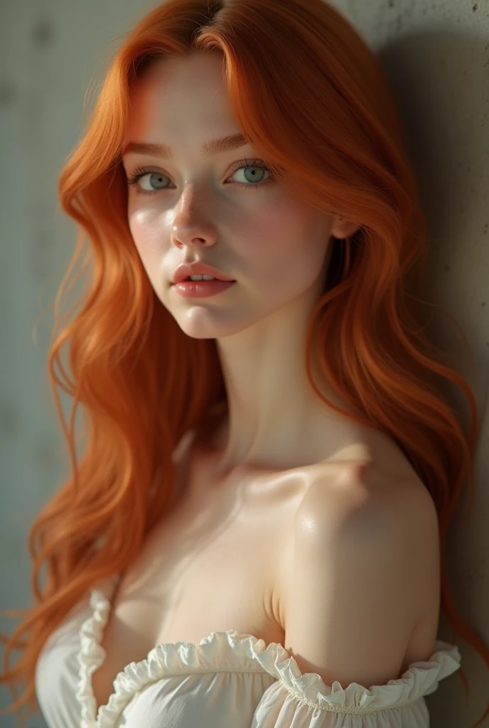 ((high resolution)), ((pale skin)), freckled, redhead ((13 year old)) girl, ((tiny breasts)), thin body, long wavy hair, as a fantasy princess