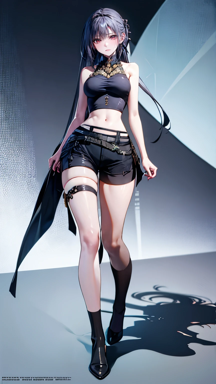 ((best quality,4k,highres,masterpiece:1.2)),((character concept art)), 1 female, 18-year-old Chinese girl, , ((black hair)), big fake , small slim body, perfect shape, heavy makeup, party-lover, luxury goods enthusiast, ((intricate detail)), super finely detailed hands, ultra finely detailed fingers(((ten fingers))), wearing EDM rave costume - neon crop top, high-waist shorts, fishnet tights, platform sneakers, LED gloves, candy bracelets, fuzzy leg warmers, light-up headband, reflective sunglasses, body glitter, (standing casually), (full body showcase), (show full body), (no logos on background), (no logo), ((plain background)), ((plain background)), (((empty background)))