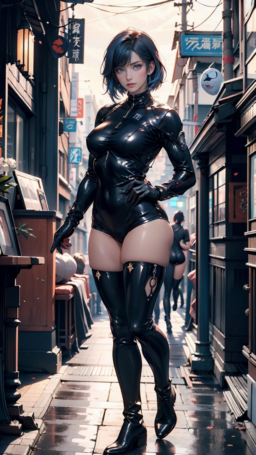 A tall 35-year-old woman stands in the middle of a city street,legs separated,As tall as a tall building,which stands on the street,legs separated, Love Super Saiyan pose,Highly detailed photo of a beautiful model, Beautiful giantess poses with her legs apart, Enchanted smile,Realistic painting style,NSFW,Black color hair,No bangs,Show forehead,The face of a classical Chinese beauty,(fullbody naked)(Bare body)(Bright fair skin)(Not wearing a bra)(Completely naked)( Expose areola )(Protruding tits )(tonedbody)(Plump breasts)(There are abs and pectoral muscles)(There are muscle lines)(nice breasts)(camel-toe)(Vulvar shape)(no skirt)(with no underpants)(Vaginal exposure )(There is pubic hair)(Perfect leg shape)(Wear 18cm high pointed toe black high heels)Background city bustling streets