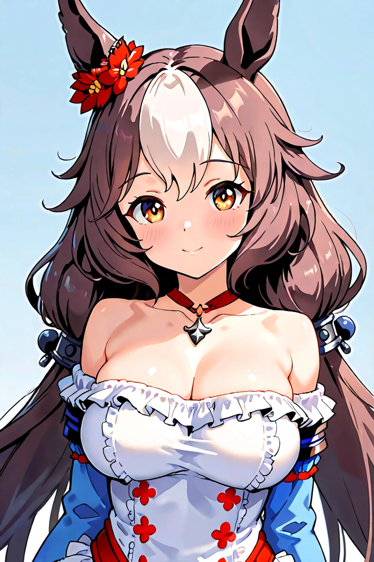 (best quality), (Very detailed), (Best Illustration Award), (beautiful girl),  (White领衬衫), (Large Breasts), Brown hair, Messy hair, Awkward, The whole face turned red, blue eyes, White