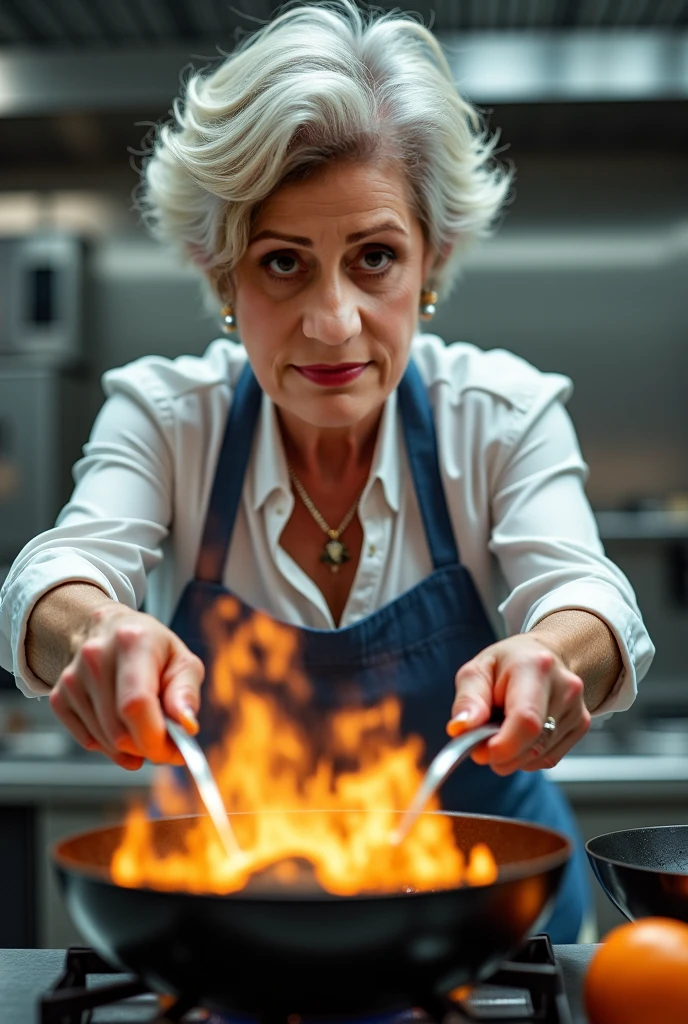 Mature woman aged 70 who looks like Frozen black bimbo style cooking