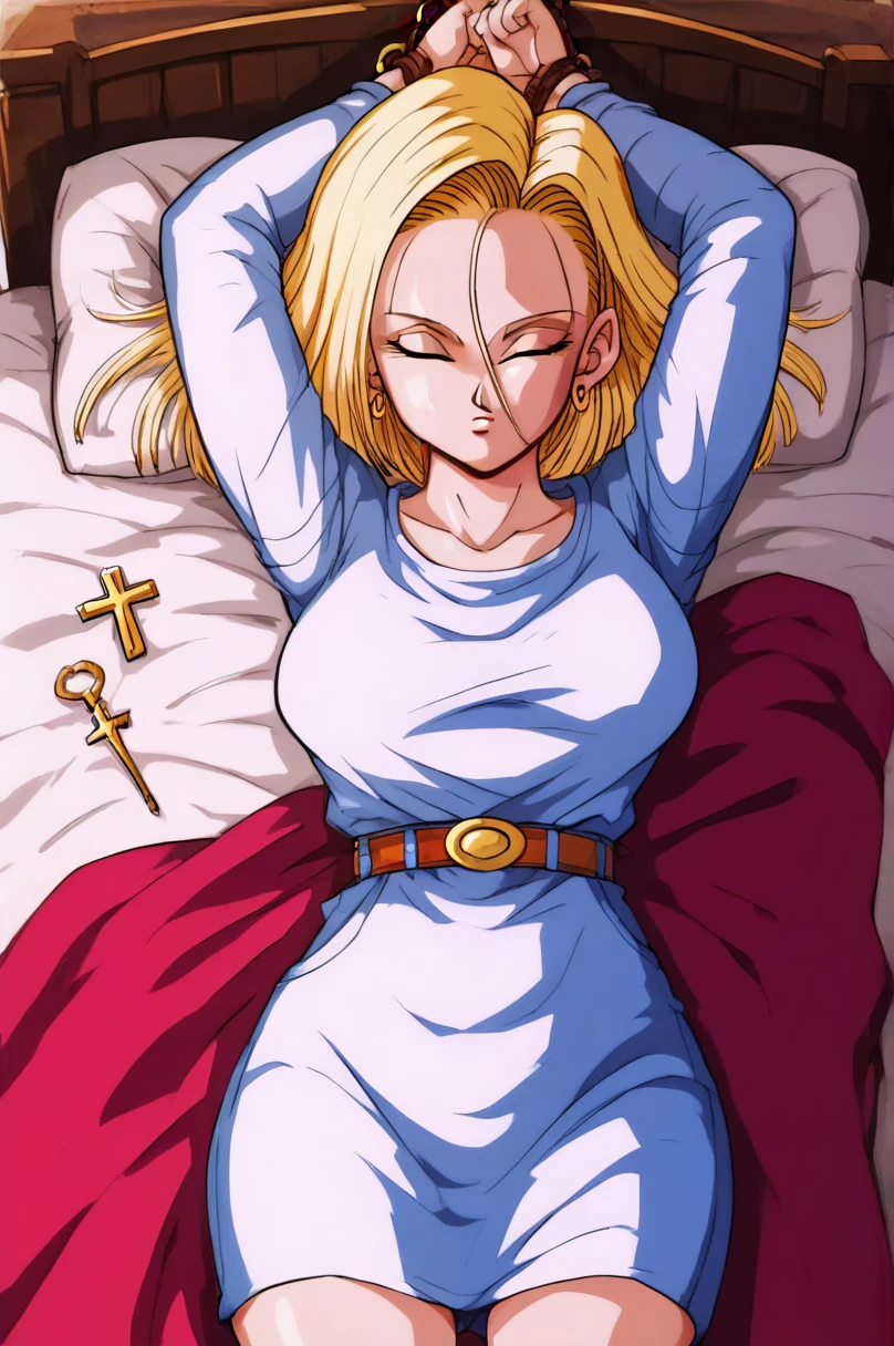 android18,BDSM,Queen,mistress,Wide-open legs:1.2,Cowboy Shot,1 female, Mature Woman, bangs,Cross your arms, sleep, Upper Body,bed