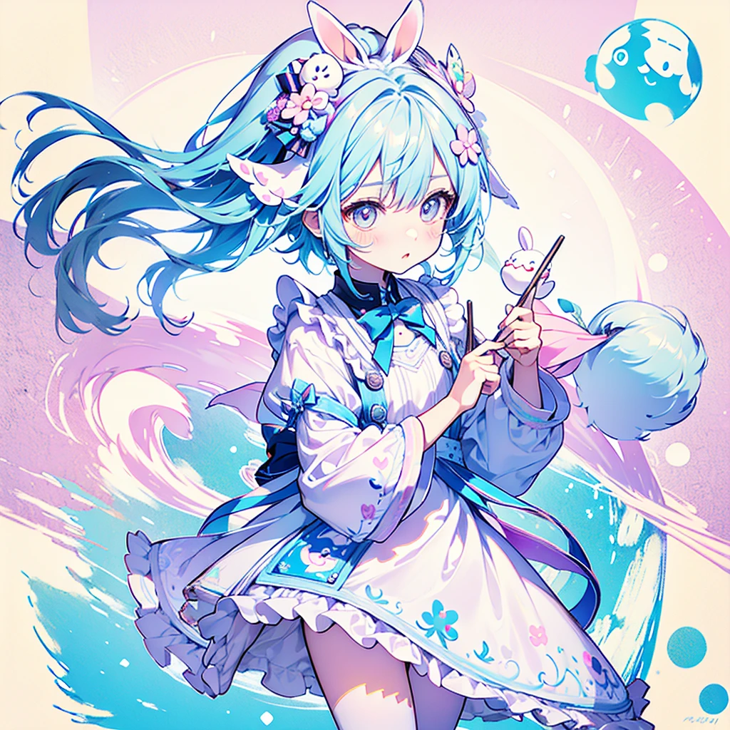 (table top),(highest quality),(floating),(High resolution),(dynamic angle),(beautiful japanese woman),(cute, cute, small, Chibi:1.3),posture like a goddess，female pirate style、gray hair、bob cut、skull fashion、black skirt、pink ruffles、alone、skull pattern hat