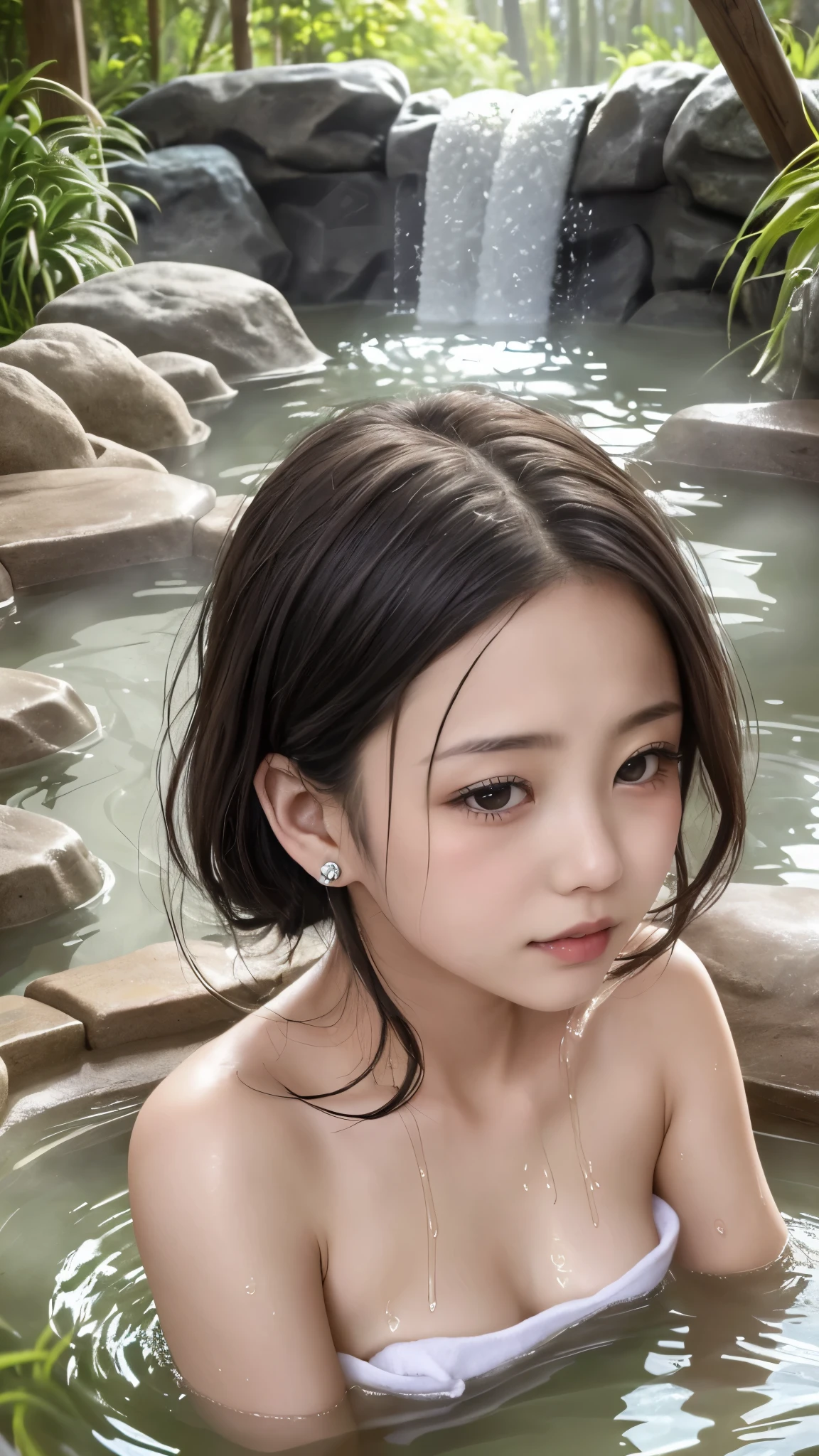 最high image quality during sick leave、high image quality during sick leave、最high image quality during sick leave、8k、最high resolution、high resolution、最high image quality during sick leave、masterpiece、REALISTIC DETAILS A HUMAN BODY 、 detailed and realistic skin、 realistic and elaborate face 、Realistic reproduction down to the smallest detail、 detailed and realistic lips、Detailed and real teeth、Realistic ears、 Realistic Detailed Hair 、Precise and realistic fingers 、( beautiful hands 、thumb１reference４)、Realistic feet、Realistic breasts down to the last detail、Realistic areola down to the last detail、 realistic nipples down to the last detail、Realistic vagina down to the smallest detail、detailed realistic clitoris、  realistic anus down to the smallest detail  、 realistic pubic hair on floats down to the smallest detail 、((Japanese models))､(( idol))、((ElemenBaby Face, young face))､(( bairstyle)、((small breasts、flat chest))、(( petite figure、slim figure))、((full body))、(full b glossy skin、white skin)、((towel wrapped around body))、((Thin towel, (Her skin is visible through the wet Thin towel)))、(Even through the wet Thin towel, The shape of her nipples is clearly visible)、(Her pussy was wet, Thin towel.)、((A wet Thin towel sticks tightly to her skin.))、(Soft Natural Light )、((Deep in the forest( Natural hot springs are gushing out ))、(( Hot springs surrounded by rocks))、((Deep bathtub, (Deep Hot Springs))、((Hot Spring Girl))、(( soak in hot springs))、((A woman warming up in a hot spring))、((woman lying down to relax in a hot spring))、(( soak in hot springs))、((腰まで soak in hot springs))、((寝転んで soak in hot springs))、((Sleep in a hot spring))、(( soak in hot springs))、((肩まで soak in hot springs))、((Extremely transparent hot spring water))、(( body visible on the surface of the water ))、((A hot spring filled with thick steam))、Sexy Poses、extreme closeup、(PERFECT ANATOMY:1.2)