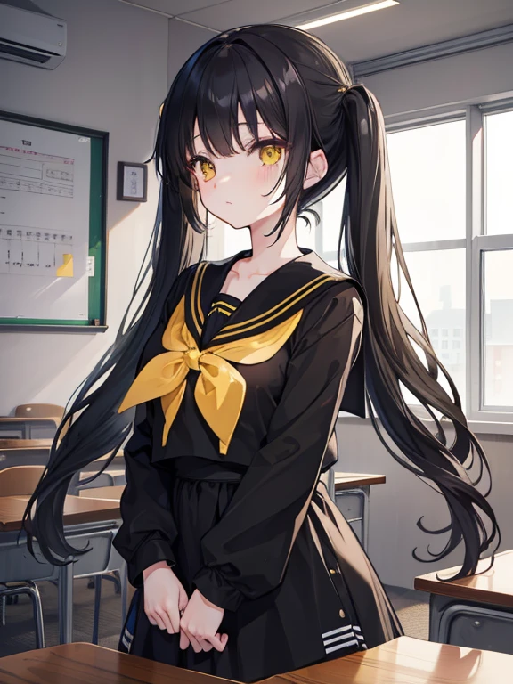 最high quality、best image quality、masterpiece、girl((20-year-old、sexy, By becomin, big bust,、thin,highest valley, snake girl, yellow eyes, hair(black, yellow locs)), high quality、beautiful art、background((classroom))、flight、debris flies、Depth of written boundary、movie、visual art、perfect art、8K,genuine、