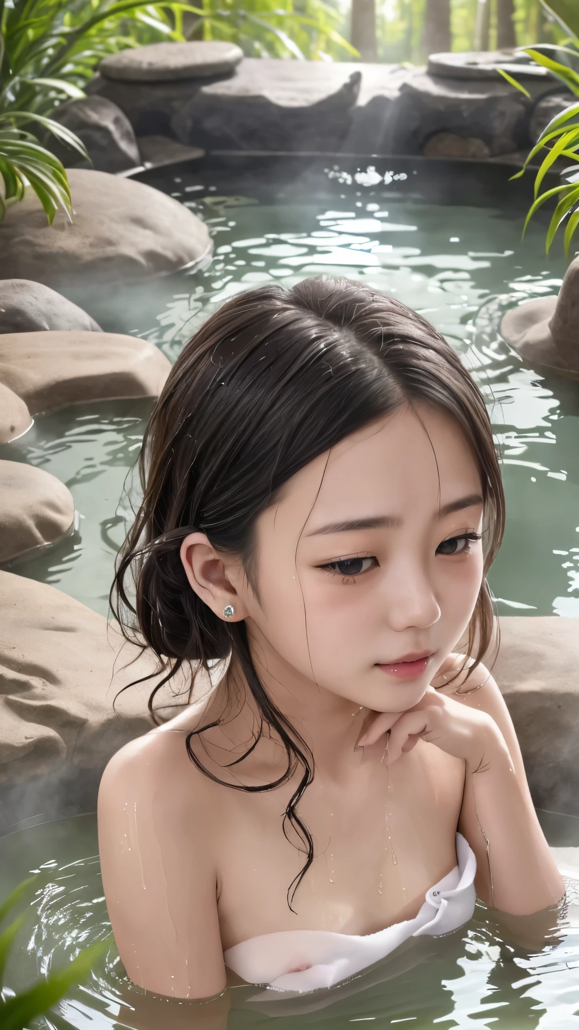 最high image quality during sick leave、high image quality during sick leave、最high image quality during sick leave、8k、最high resolution、high resolution、最high image quality during sick leave、masterpiece、REALISTIC DETAILS A HUMAN BODY 、 detailed and realistic skin、 realistic and elaborate face 、Realistic reproduction down to the smallest detail、 detailed and realistic lips、Detailed and real teeth、Realistic ears、 Realistic Detailed Hair 、Precise and realistic fingers 、( beautiful hands 、thumb１reference４)、Realistic feet、Realistic breasts down to the last detail、Realistic areola down to the last detail、 realistic nipples down to the last detail、Realistic vagina down to the smallest detail、detailed realistic clitoris、  realistic anus down to the smallest detail  、 realistic pubic hair on floats down to the smallest detail 、((Japanese models))､(( idol))、(((Elemen(Baby Face, young face))､(( bairstyle)、((small breasts、flat chest))、(( petite figure、slim figure))、((full body))、(full b glossy skin、white skin)、((towel wrapped around body))、((Thin towel, (Her skin is visible through the wet Thin towel)))、(Even through the wet Thin towel, The shape of her nipples is clearly visible)、(Her pussy was wet, Thin towel.)、((A wet Thin towel sticks tightly to her skin.))、(Soft Natural Light )、((Deep in the forest( Natural hot springs are gushing out ))、(( Hot springs surrounded by rocks))、((Deep bathtub, (Deep Hot Springs))、((Hot Spring Girl))、(( soak in hot springs))、((A woman warming up in a hot spring))、((woman lying down to relax in a hot spring))、(( soak in hot springs))、((腰まで soak in hot springs))、((寝転んで soak in hot springs))、((Sleep in a hot spring))、(( soak in hot springs))、((肩まで soak in hot springs))、((Extremely transparent hot spring water))、(( body visible on the surface of the water ))、((A hot spring filled with thick steam))、Sexy Poses、extreme closeup、(PERFECT ANATOMY:1.2)、(looks at the viewer:1.2)