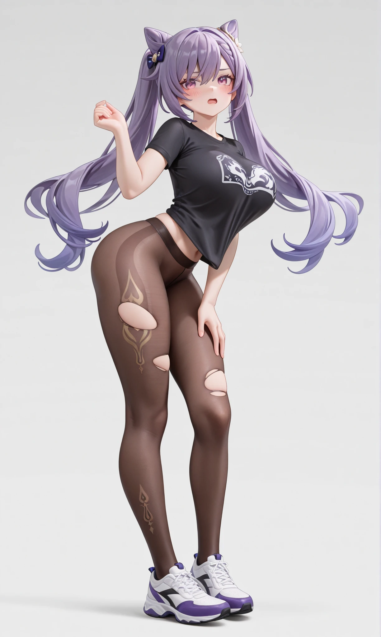 (Best quality, masterpiece, 4k, highly detailed, perfectly drawn human body, accurate anatomy) , 1girl, violet braided hair, butterfly hair ornament, string shoulder top, g-string thong