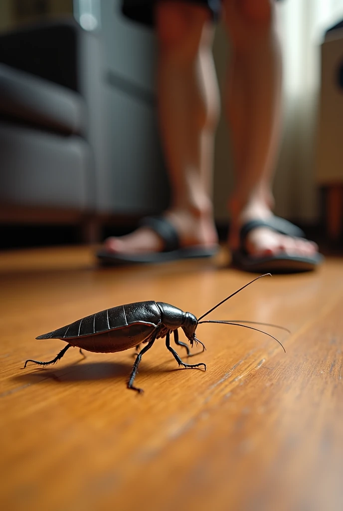 A cockroach on a foot in a bed