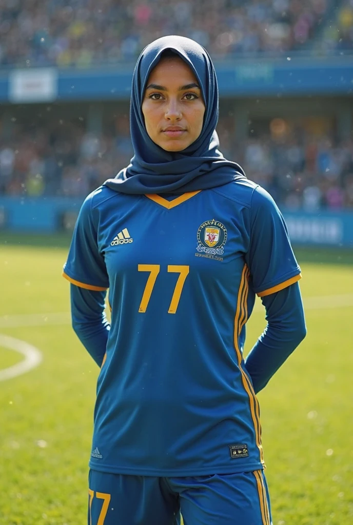 Image of a real woman, Muslim woman with a nice background and the flag of Venezuela in her hands