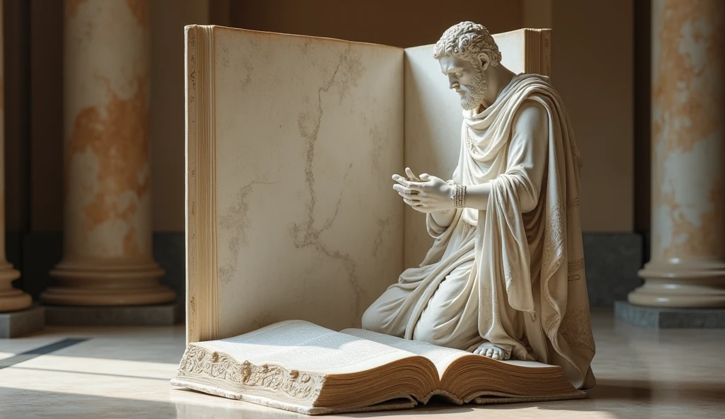 Gray statue, de filosofos antigos, eles estao dentro de uns cantelos, lendo livros antigos --auto