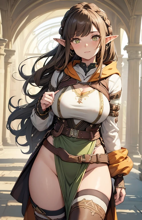 "((short steampunk corse)),((Mexicana peliroja, white skin)),((Twintail)),(1solo),(1 girl view),full_body, 1 girl view,female, very open legs, young, , 70% nude, (long hair), ((red-light brown hair)), snowflakesdetailed cute anime face, ((pointy_ears, seductive pose, flirty with one eye closed)), (((medium_breasts, firm breasts, covered nipples))), (green-brown ligth eyes), random back angle)":(all realistic intricate details)