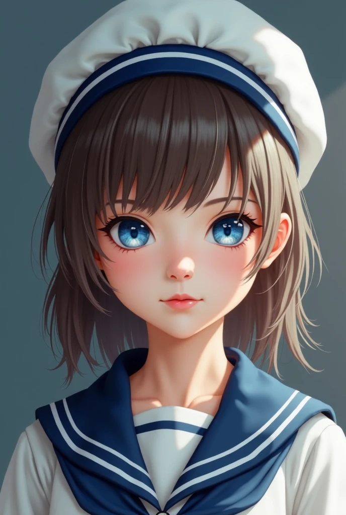 Beth,Pure,brunette color hair,a sailor suit